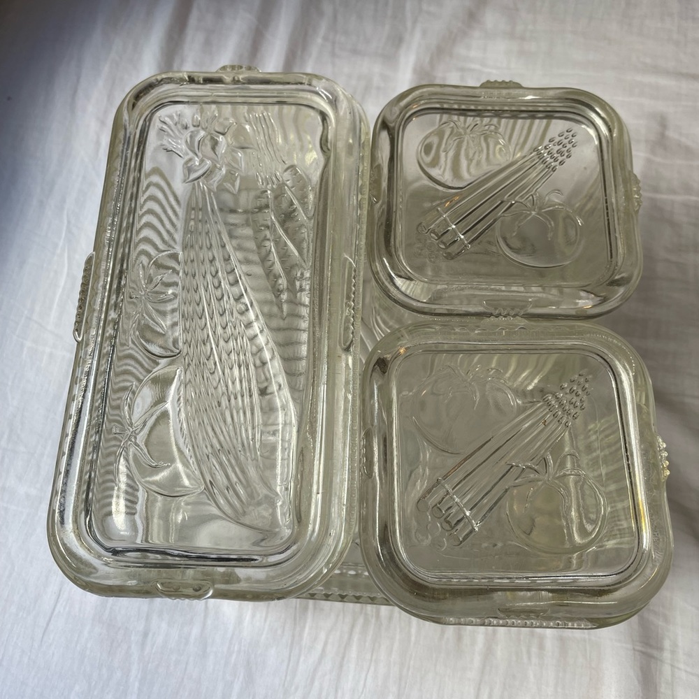 Antique Vintage Fenton Clear Fridgie Glass - Vegetables EUC - FULL SET
